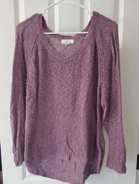 Sun & Shadow Dusty Purple V-Neck Lightweight Knit Sweater